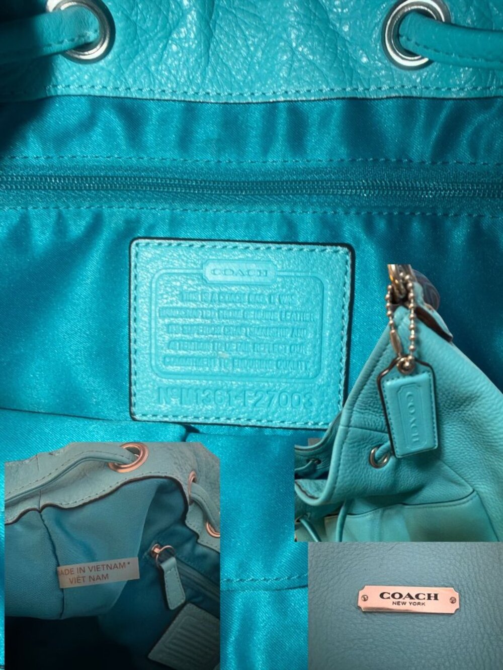 Coach Turquoise Leather Drawstring Bucket Bag - Picture 9 of 10